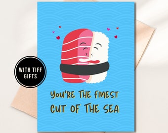 Carte Sushi Valentines pour les amateurs de sushi, carte Sashimi drôle pour petit ami, carte Otoro Sushi, carte sushi anniversaire, cadeaux de jeu de mots culinaires asiatiques