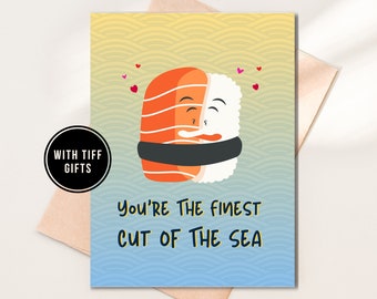 Funny Salmon Sushi Valentines Card, Salmon Sushi Card For Boyfriend, Sushi Lover Cards For Anniversary, Asian Food Pun Cards
