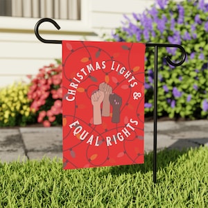 Christmas Lights and Equal Rights, Christmas Garden Flag, Christmas House Banner, Feminist Flag, Womens Rights Flag