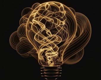 Golden Light Bulb with inspiring waves