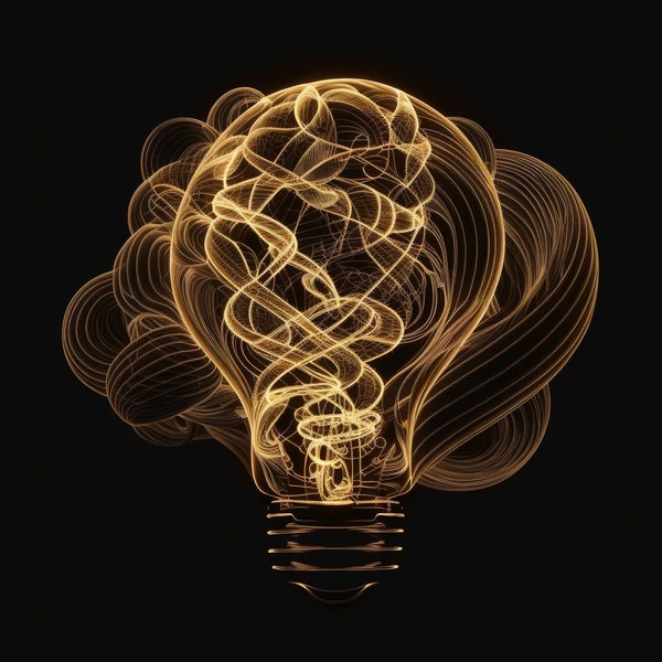 Golden Light Bulb with inspiring waves