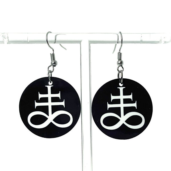 Sulphur Cross of Leviathan Satanic Earrings Simple Gothic Jewelry Satanist Goth Round Circle Dangle Wire Hook Ear Rings Affordable Sale Gift