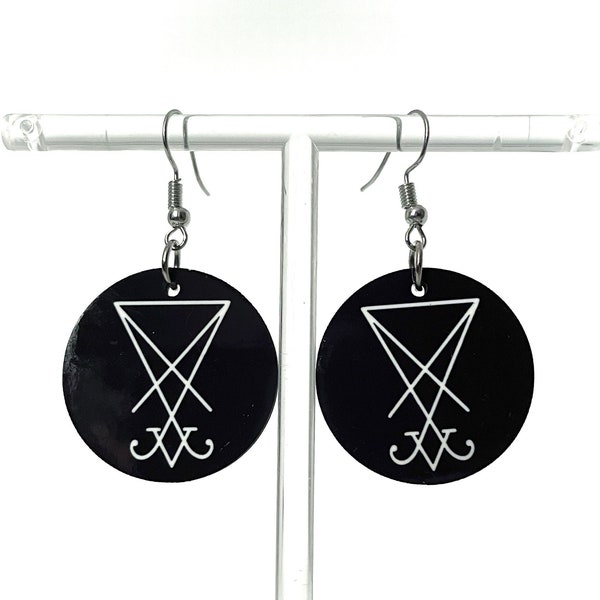 Lucifer Sigil Satanic Earrings Simple Minimalist Gothic Jewelry Satanist Goth Round Circle Dangle Wire Hook Ear Rings Affordable Sale Gift
