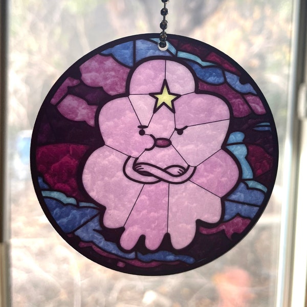 LSP Lumpy Space Princess Suncatcher Stained Glass Look Car Charm - Adventure Time fanart sun catcher and auto charm for hanging rear mirror