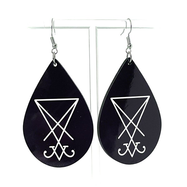 Lucifer Sigil Satanic Earrings Gothic Jewelry Satanist Minimalist Occult Goth Large Teardop Dangle Hook Ear Rings Affordable Sale Gift