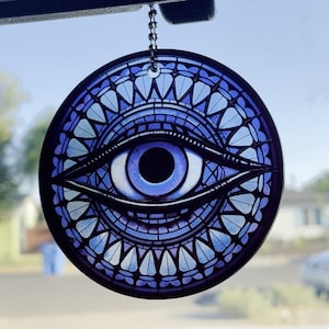 Evil Eye Nazar Stained Glass Look Acrylic Suncatcher 3” Rear View Ornament Decoration Hanger Accessories Car Charm Car Mirror Hanging Circle