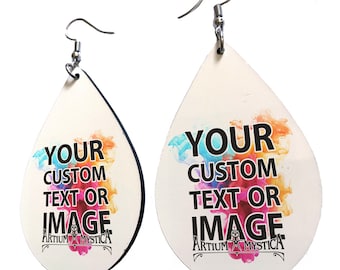 Custom Large Earrings Teardrop Personalized Gift for Her - Drop Dangle Earring Oval Add Your Own Photo, Text, Logo or Free Graphic Design