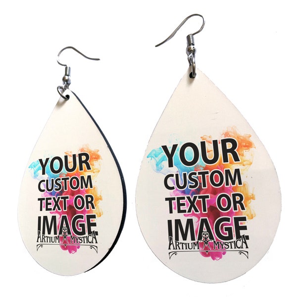 Custom Large Earrings Teardrop Personalized Gift for Her - Drop Dangle Earring Oval Add Your Own Photo, Text, Logo or Free Graphic Design