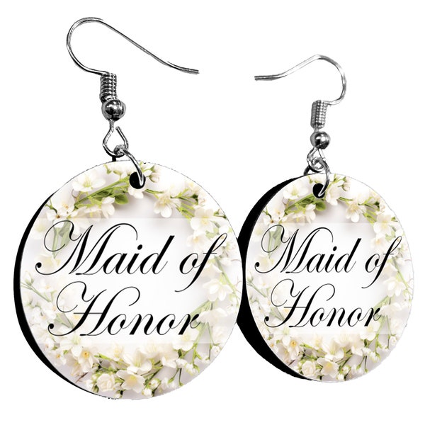 Maid of Honor Bachelorette Earrings Hen Party Bridesmaid Bridal Party Earrings Round Circle Earring Pair Cheap Affordable Inexpensive Sale