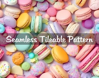 Pastel Macarons Seamless Pattern, Tileable Sweets Design (Digital Download)