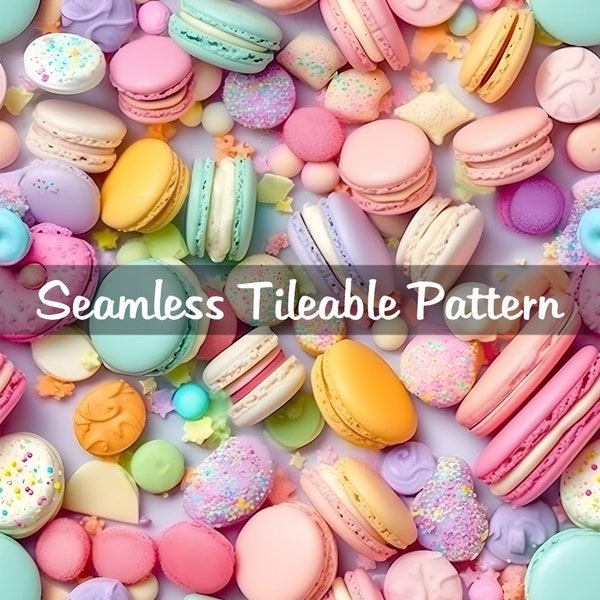 Cute Pastel Macarons Sweets Tileable Seamless Pattern Repeating Digital Download Design File for Sublimation Fabric Printing Commercial Use