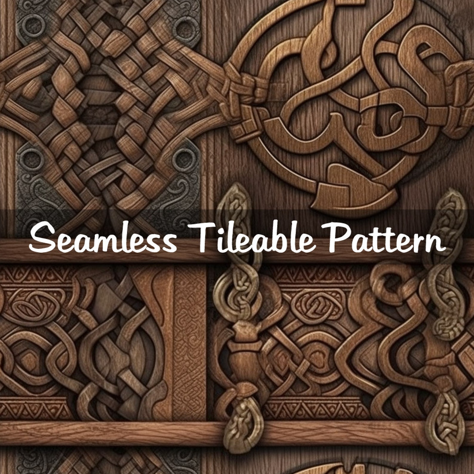 Norse Viking Wood Carving Tileable Seamless Pattern Repeating Digital 