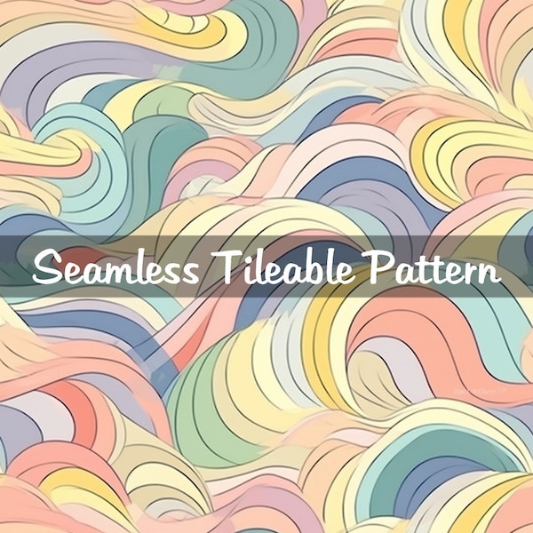 Cute Pastel Rainbow Swirls Tileable Seamless Pattern Repeating Digital Download Design File for Sublimation Fabric Printing Commercial Use