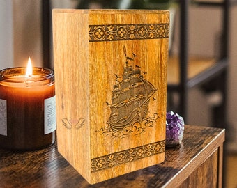 Urn For Pirate | Ship Engraved Cremation Urn  | Sailing Ship Urn – Ship Urn, Personalised Gifts | Pirate Memorial | Sea Captain's Urn