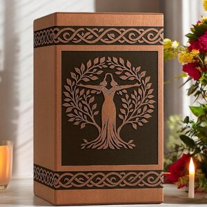 Handcrafted Wooden Urn Box with Tree of Life Engraving – Personalized Cremation Box for Ashes, Custom Memorial Keepsake