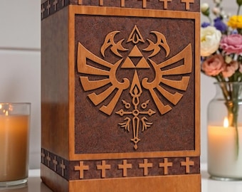 Urna commemorativa in legno con incisione Zelda Triforce - Urna commemorativa personalizzata per ceneri di cremazione