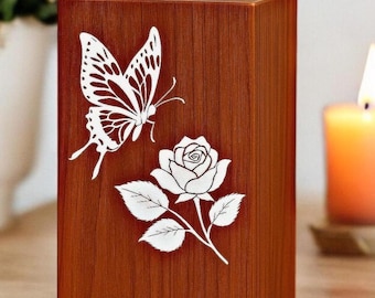 Urna de resina con forma de mariposa de madera hecha a mano: Monumento conmemorativo de cremación grabado a medida