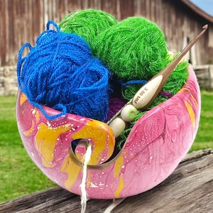 Cuenco de madera para tejer hilo de colores hermosos Un regalo de Navidad perfecto para los amantes del tejido ¡Liso, duradero y pesado! Cuenco de hilo hecho a mano Cuenco con incrustaciones de resina