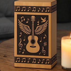 Wooden Urn Box with Guitar Engraving Personalized Cremation Box Music Lover Memorial Keepsake Handmade Funeral Urn urn guitar urn instrument