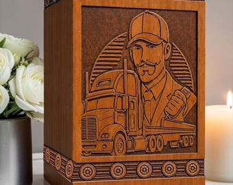 Urna funeraria para camioneros, urna de cremación de madera personalizada, monumento conmemorativo personalizado para camioneros, recuerdo funerario grabado.