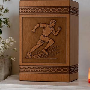 Handgefertigte Urnenschachtel aus Holz mit individueller Athletengravur - Erinnerungsstück aus Holz mit Namensgravur Urne für menschliche Asche