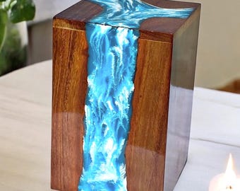 Handcrafted Wooden Resin Urn Box: Memorial Keepsake