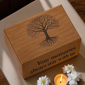 Wooden Urn Box with Tree of Life Engraving – Personalized Cremation Box for Ashes, Memorial Keepsake for Loved One cremation urn for ashes