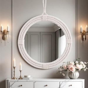 Rustic Wooden Wall Mirror | Handmade Farmhouse Decor | Reclaimed Wood Mirror for Bathroom, Entryway, Living Room | Boho Wall white Mirror