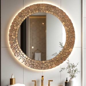Rustic Wooden Wall Mirror Handmade Wood Frame Mirror Bathroom, Entryway or Living Room | Farmhouse Home Decor | Natural Wood Vanity Mirror
