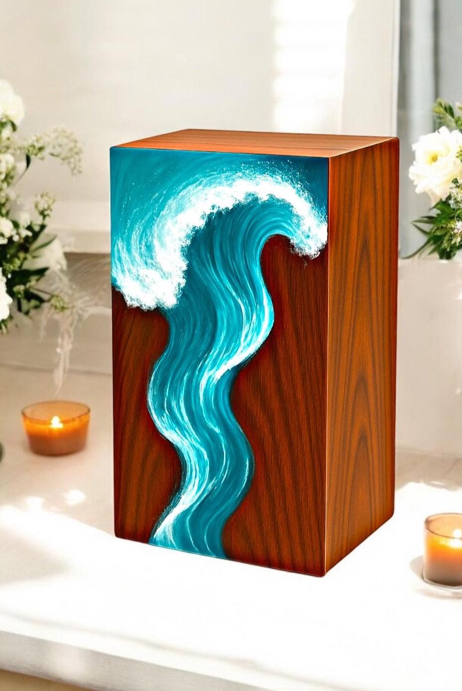Handcrafted Rosewood Cremation Urn With Ocean Resin Inlay ...