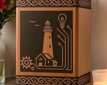 Hand Engraved Rosewood Lighthouse Urn: Personalized Memorial Box