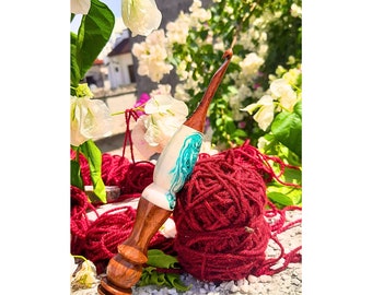 resin crochet hook | Rosewood Crochet With Resin Filled Design | Inline Crochet Hooks |