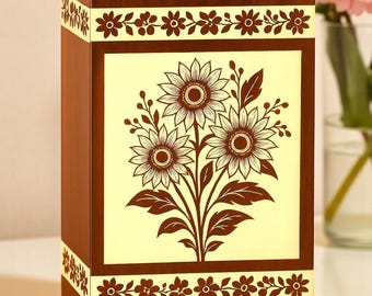 Zonnebloem gegraveerde houten crematie-urn | Gedenkdoos voor herdenkingsmunten