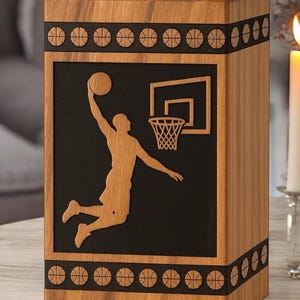 personalized Basketball Wooden Urn Box | Hand Engraved Memorial Box for Ashes | Custom Sports Tribute | Human or Pet Cremation Urn