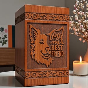 Personalized Wooden Dog Cremation Urn Box: Engraved Pet Memorial Keepsake