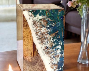 Personalized Wood Resin Urn Box: Handmade Memorial Keepsake