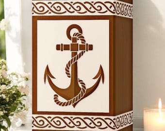 Urna personalizada de madera de palisandro con forma de ancla: Caja conmemorativa náutica grabada