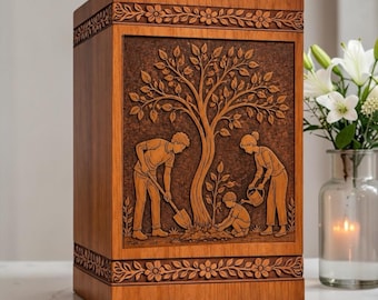 Urna cineraria in legno personalizzata, scatola commemorativa con albero della vita, urna cineraria incisa su misura, scatola ricordo in legno realizzata a mano