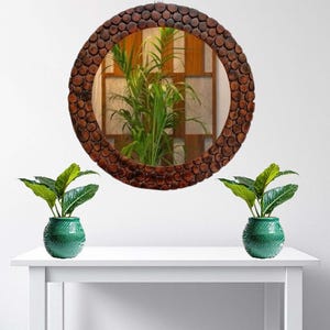 Wood Wall Mirror for Bathroom | Reclaimed Wood Mirror | Rustic Handmade Decor | Boho Living Room Accent | Natural Wood Finish