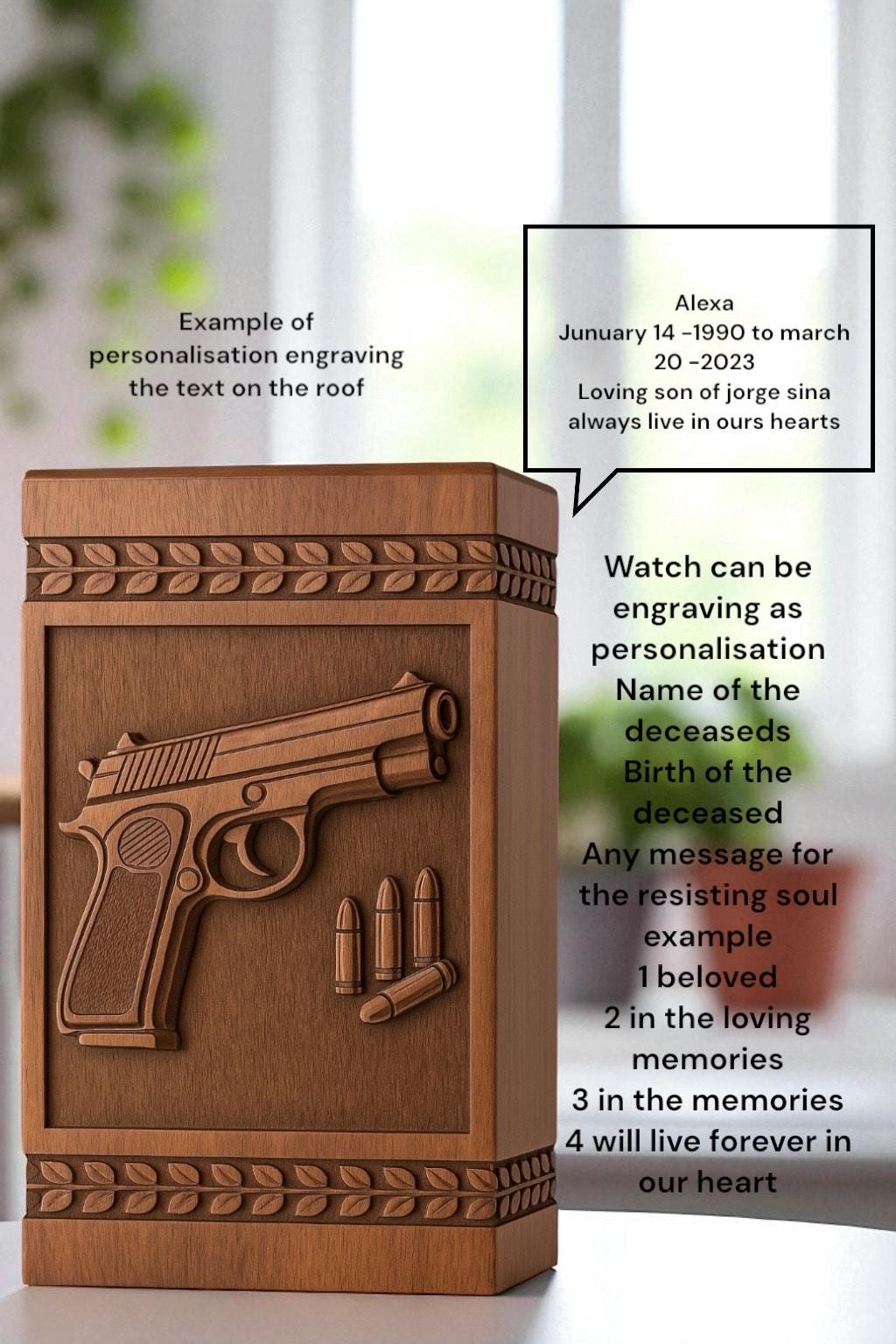 Engraved Rosewood Gun Urn: Personalized Memorial Keepsake Box - Etsy