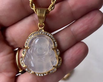 18K Gold White Buddha Necklace, Unisex Buddha Necklace, Waterproof Necklace, Christmas Gift, Gift for Him