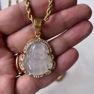 18K Gold White Buddha Necklace, Unisex Buddha Necklace, Waterproof Necklace, Christmas Gift, Gift for Him