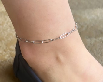 Silver Chain Anklet - WATERPROOF Silver ANKLET - Dainty Silver Anklet - Link Chain Anklet - Christmas Gift - Gift for Mom -  Figaro Anklet