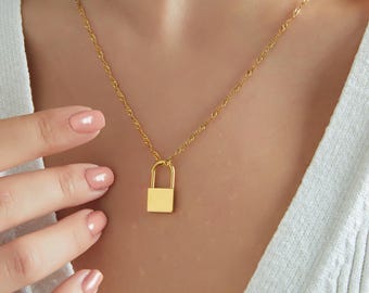 18K Gold  PadLock Necklace - 18K Gold  Layering Necklace - Padlock Necklace - Gift for Her - Christmas Gift - Gift for Mom