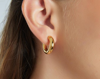 Pendientes de aro dorados, regalo para mamá, aros anti-deslustre, regalo de Navidad, aros impermeables, aros unisex, aros delicados, aros para uso diario
