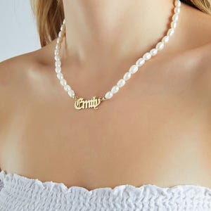 Pearl Name Necklace • 18K Gold English Name Necklace • Custom Necklace for Christmas Gift • Personalized Jewelry • Pearl Necklace for MOM
