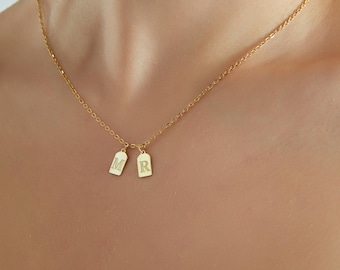 14 Gold Multiple Tag Initial Necklace • Custom Letter Pendant • Personalized Gifts for Mom • Bridesmaid Gift • Christmas Gift