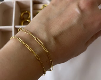 18K Gold Link  Bracelet - Paperclip Bracelet - Gift for Her -  Link Chain Bracelet - Christmas Gift - Bracelet for Women - Waterproof
