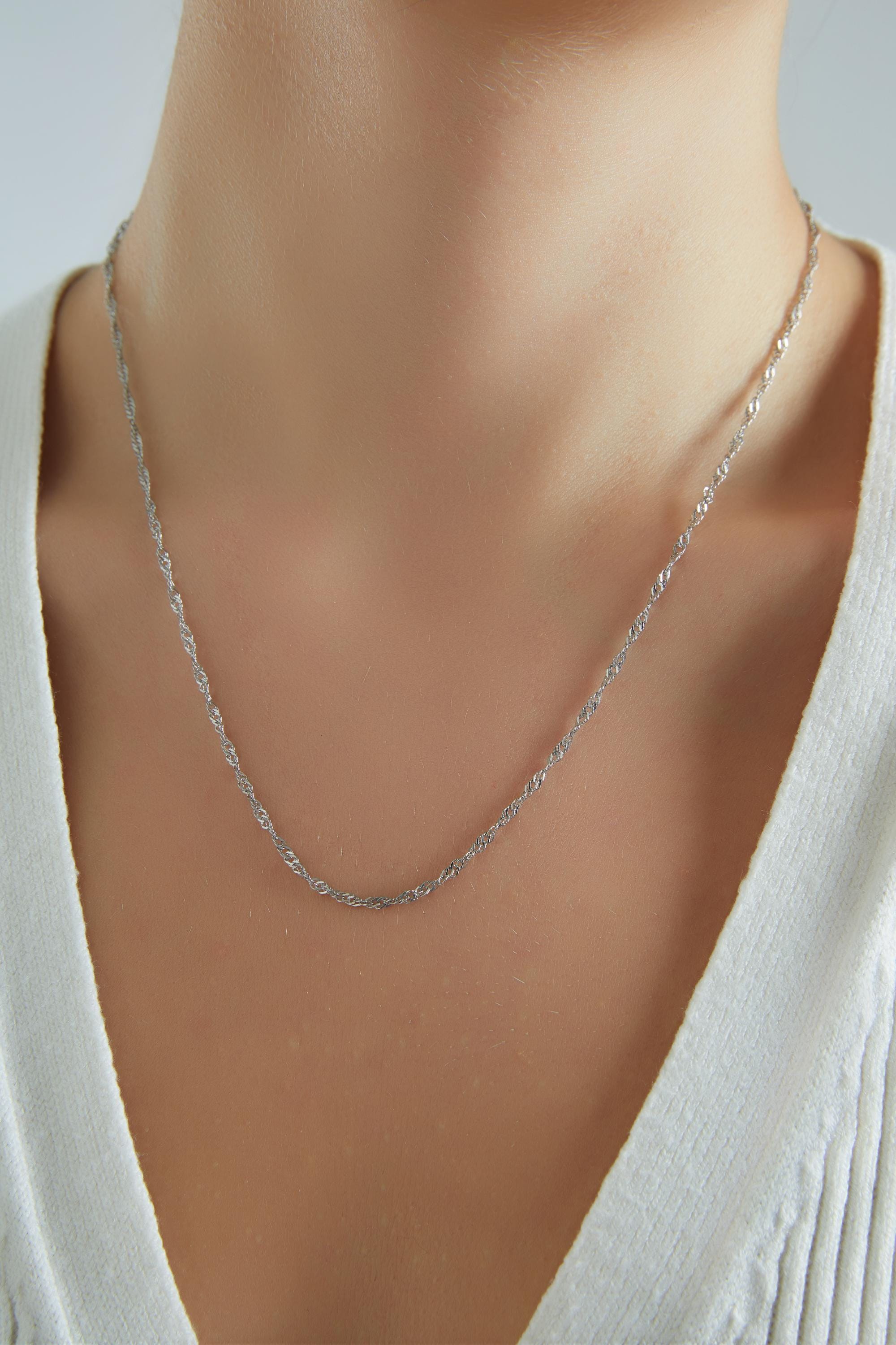Twist SILVER Chain Necklace, Gift for DAD , Figaro Link Necklace , Christmas Gift , WATERPROOF , Hypoallergenic