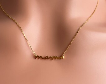 Mom Gift • Tiny Mama Necklace in Gold, Gold & Sterling Silver Necklace • Mothers Necklace • Baby Shower Gift